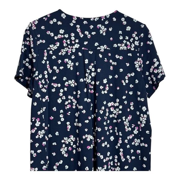 J Jill Floral Print Knit T Shirt Dress Navy Blue Casual Comfy Womens - Picture 5 of 8